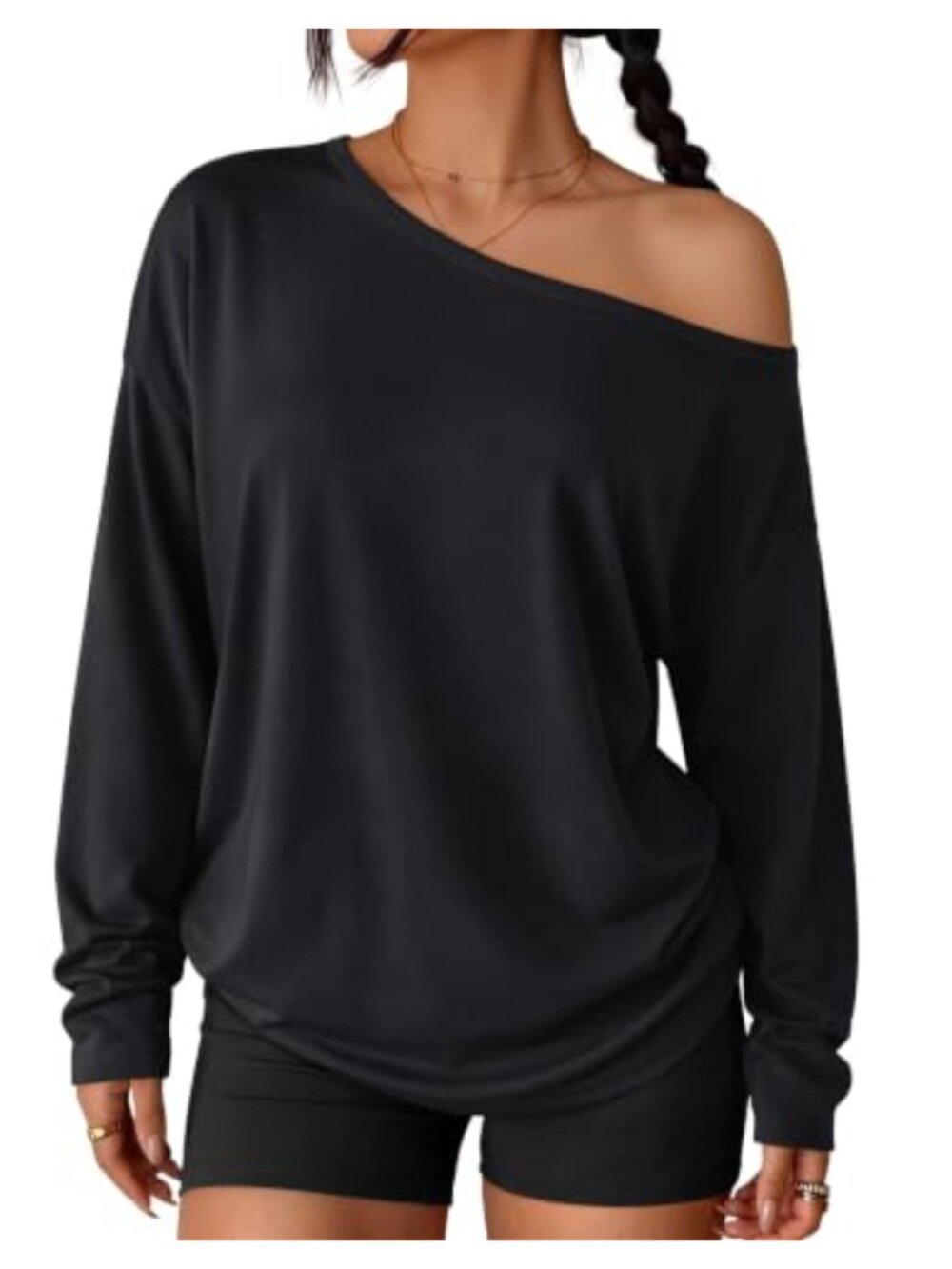 Oversized Off The Shoulder One Shoulder Long Sleeve T-Shirt Top
